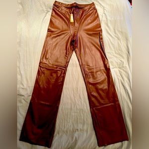 Skims Faux Leather Boot Cut Pant Copper Brown Size XL AP-LEG-1050 New With Tags